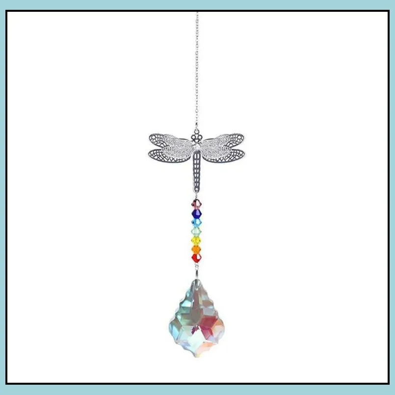 ab color crystal sun catcher garden decoration window butterfly dragonfly hanging prism rainbow maker beaded charms chandelier pendant