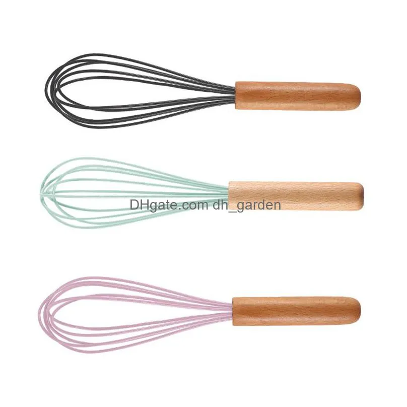 manual silicone cream butter eggs tool wooden handle egg beater whisk dough mixer kitchen baking tools