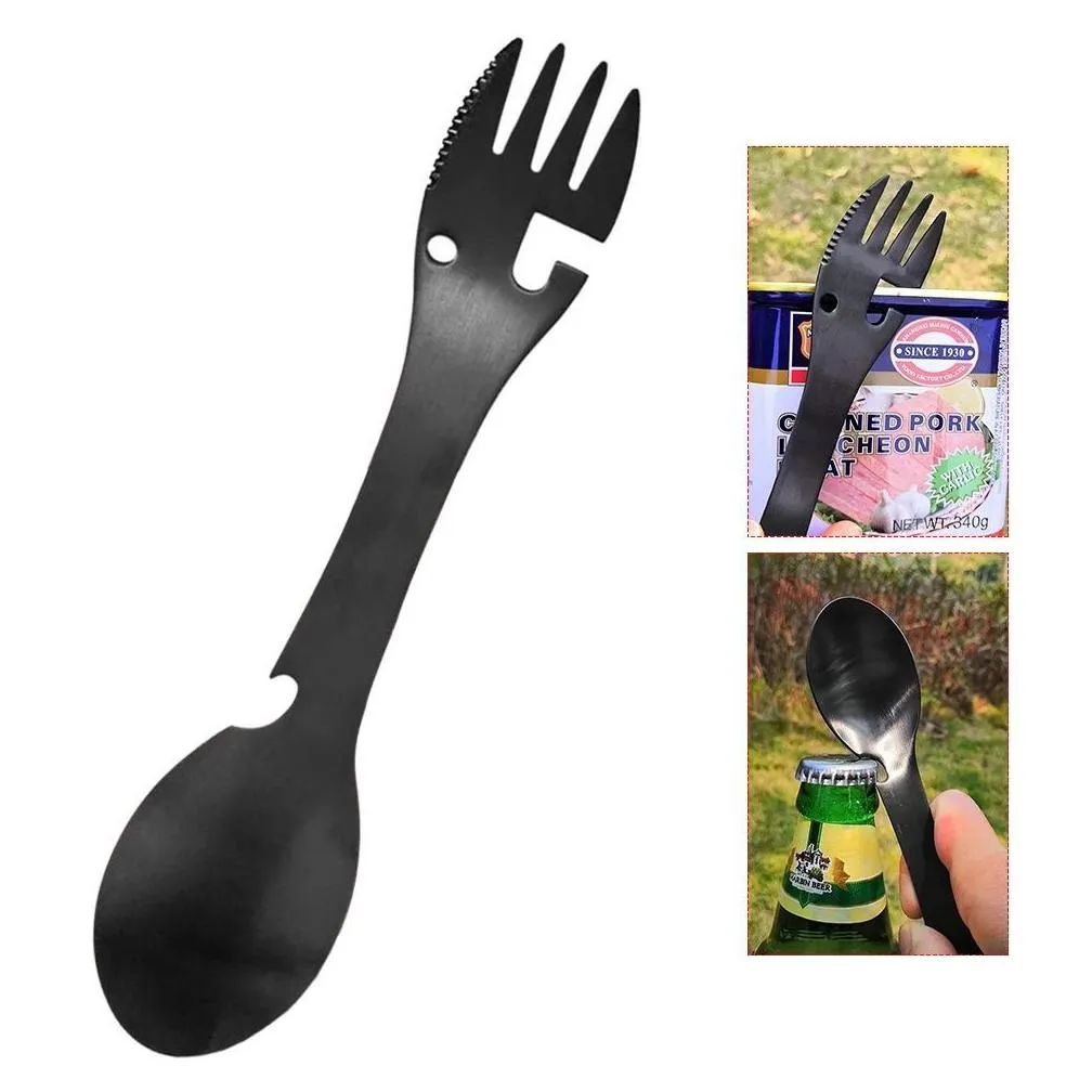 stainless steel multi tool bottle can opener spoon cutlery multitool utensil fork tableware camp picnic flatware portable spork wly935
