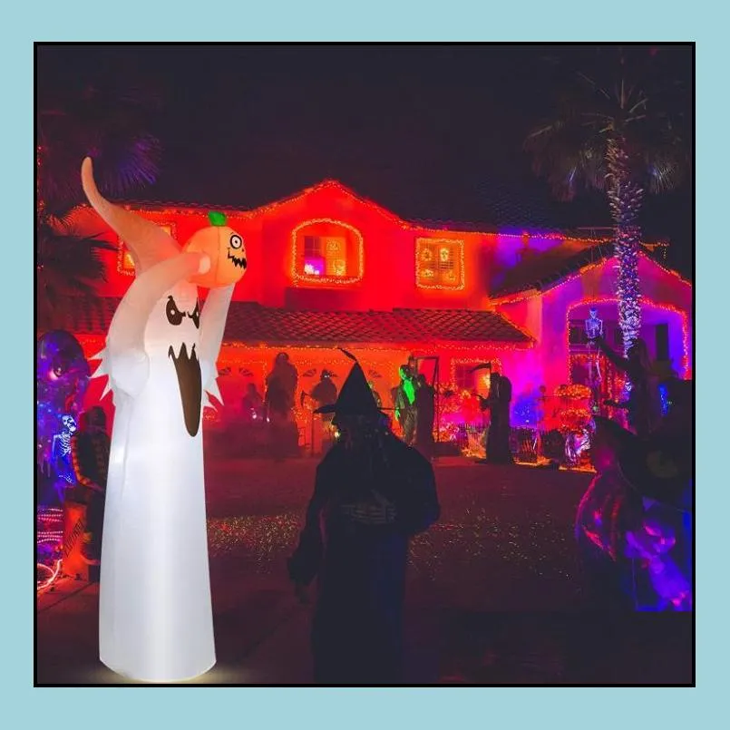 scary halloween inflatable ghostpumpkin combination party decoration led lights blow up indoor outdoor lawn festive atmosphere deocr 5.9ft