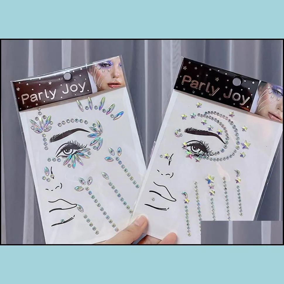 face gems temporary tattoo stickers party decoration self adhesive acrylic crystal body glitter sticker diy art jewels rhinestone for rave festival
