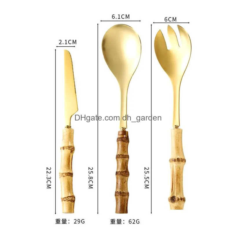 bamboo flatware sets stainless steel spoon fork western tableware outdoor portable tableware set