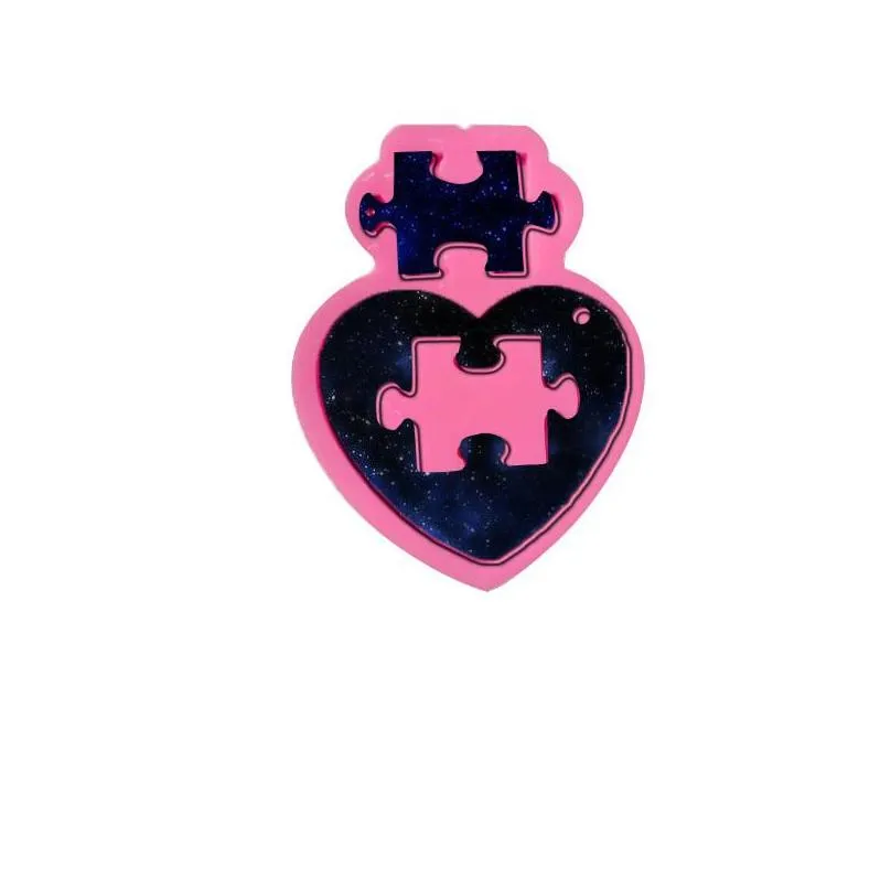 diy silicone mold heart puzzle keychain silicone mold for diy cake decoration resin gumpaste fondant sugar craft molds 