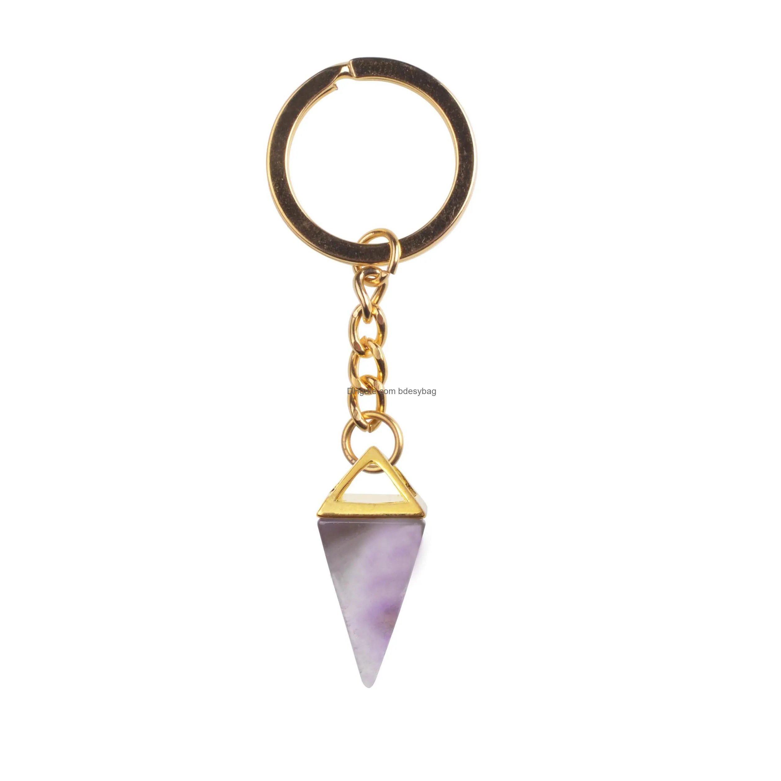 pink crystal cone light yellow gold color natural gem mens waist car keychain womens leather pendant