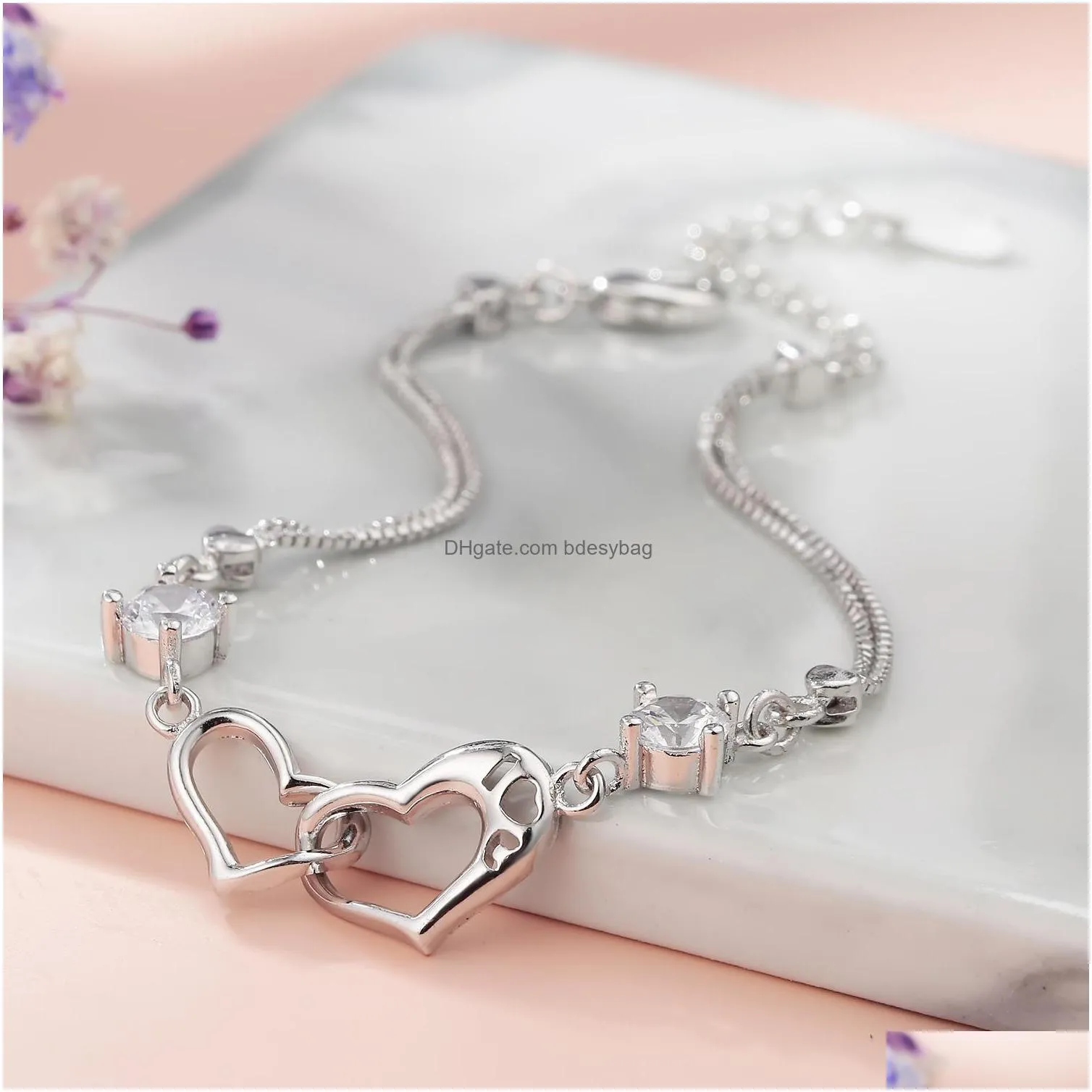 10pc/set fashion heart 925 sterling silver link bracelet adjusted charm gifts for men women daily jewelry