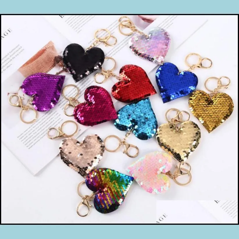 heart sequin keychain key rings party favors mothers day christmas valentines day gift for girls women