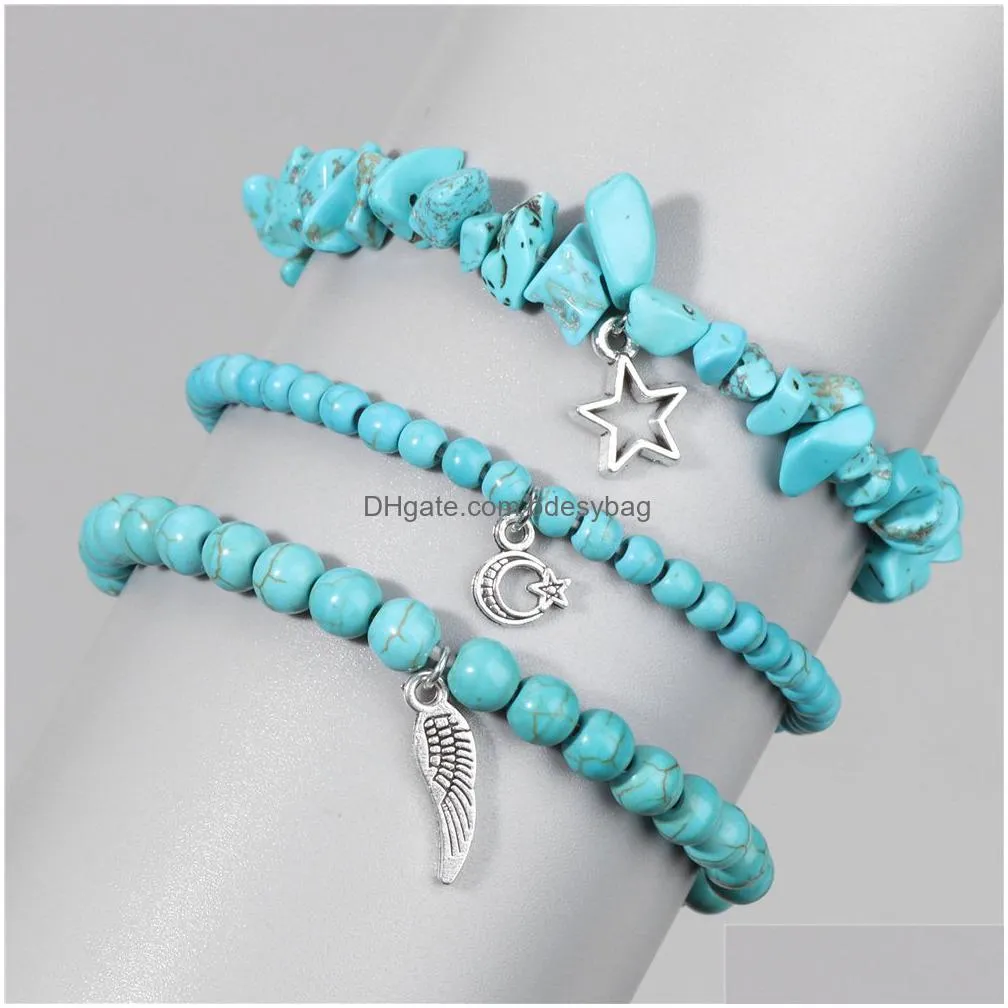 fashionable chakras natural crystal beads bracelets alloy star wing handmade woven bracelet set for women jewelry