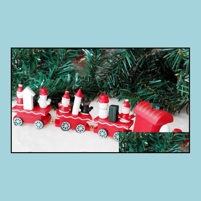 vintage wood train christmas ornaments santa claus dolls decoration mini 4 trains birthday party wedding decor favor gift filler bag