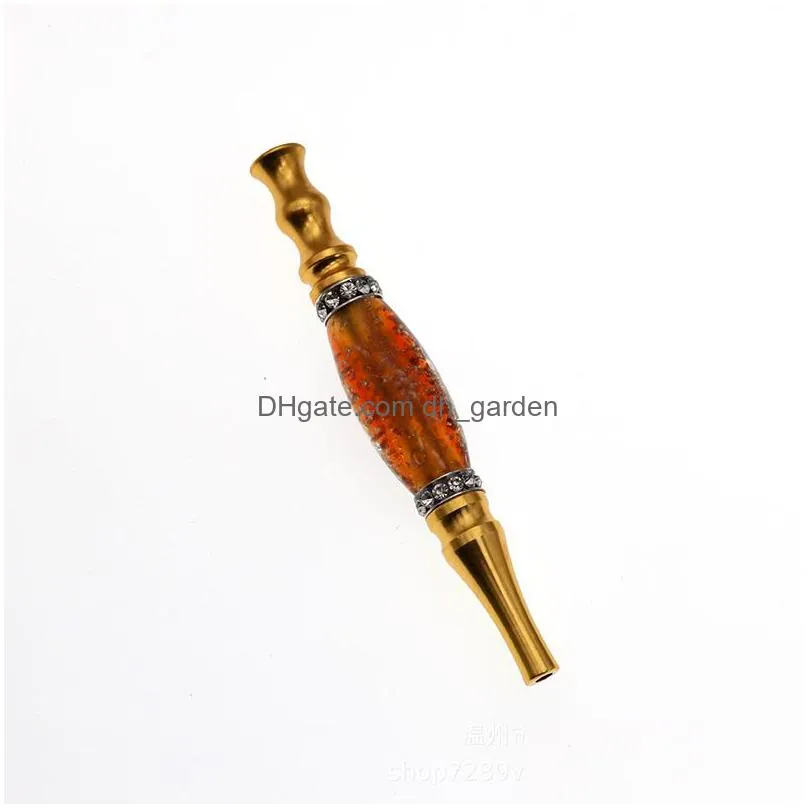 portable luminous pipe ladies diamond straight metal cigarette holder home smoking accessories 112mm