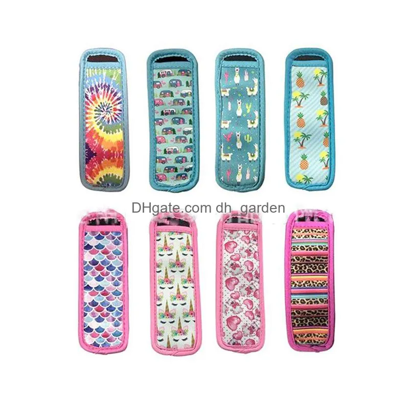 portable natural rubber popsicle cover favor fashion printing neoprene popsicles protective set antize hand reusable 16 colors
