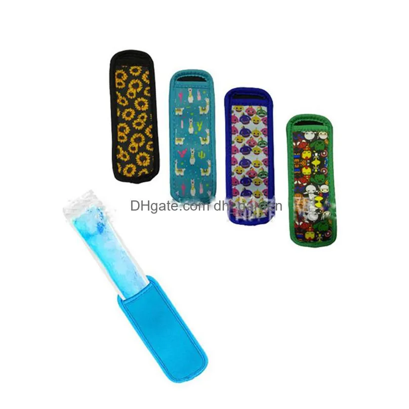 portable natural rubber popsicle cover favor fashion printing neoprene popsicles protective set antize hand reusable 16 colors