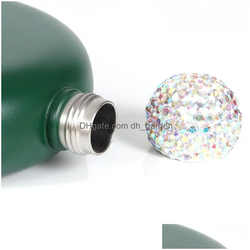 rhinestone lid hip flasks portable round stainless steel flagon travel outdoor mini pocket wine bottle with lids 8 colors