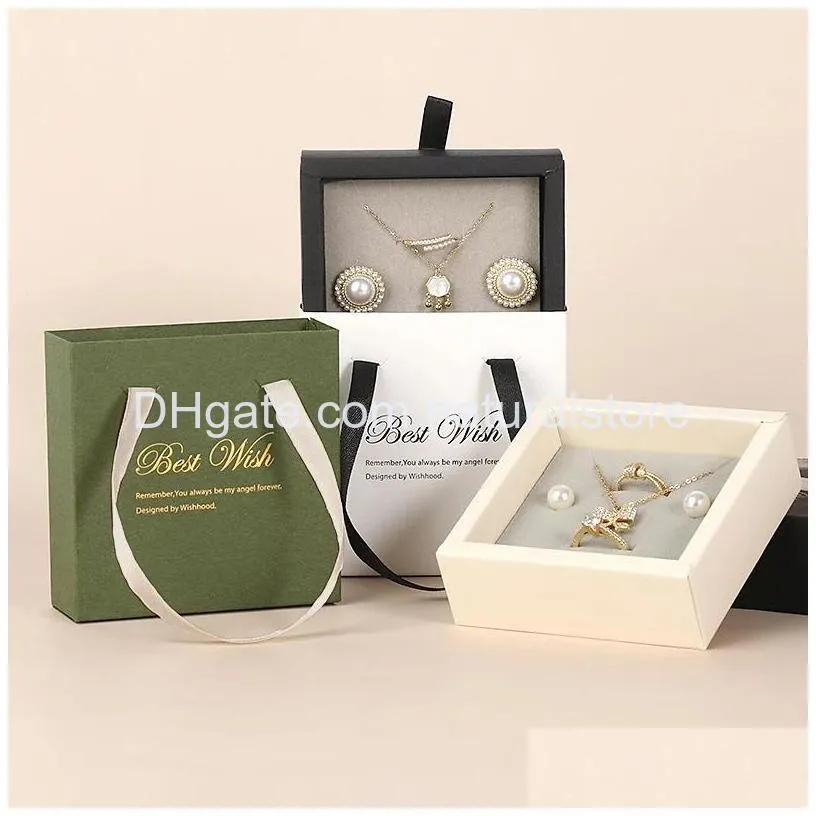 drawer type jewelry box paper ring earrings necklace packaging boxes gift display cases with handle