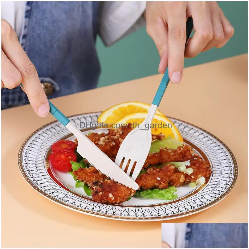 wheat straw portable tableware set folding tablewares knife fork spoon chopsticks detachable with storage box