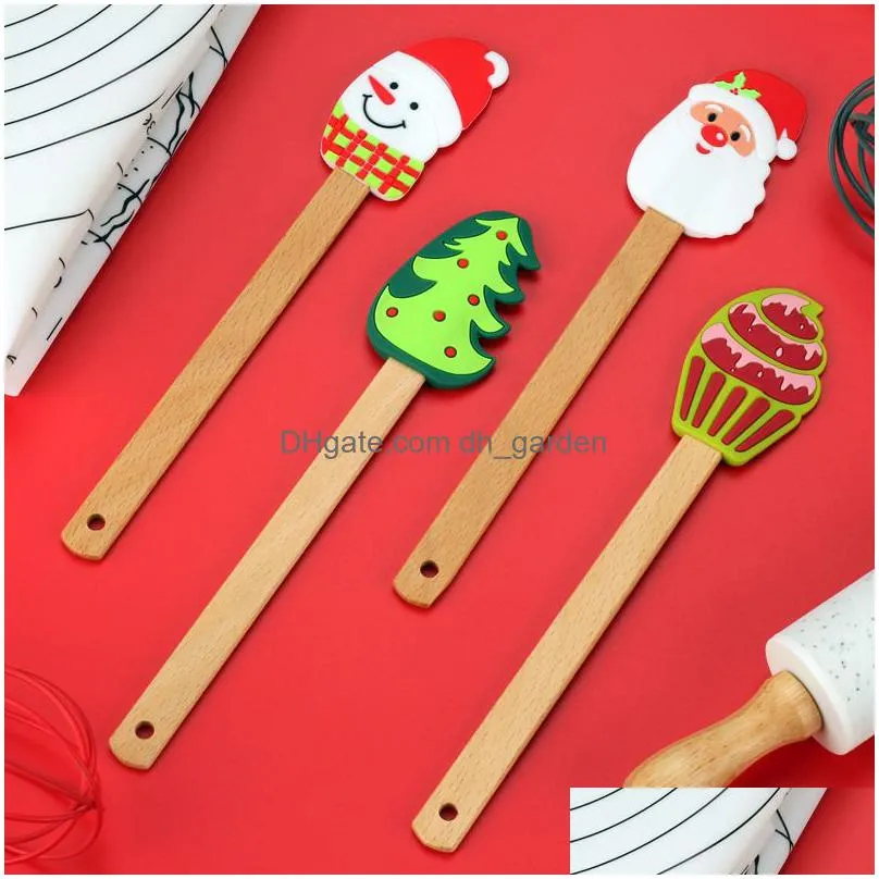 christmas silicone spatula wooden handle baking scraper cake tools cream butter spatulas household kitchen utensils