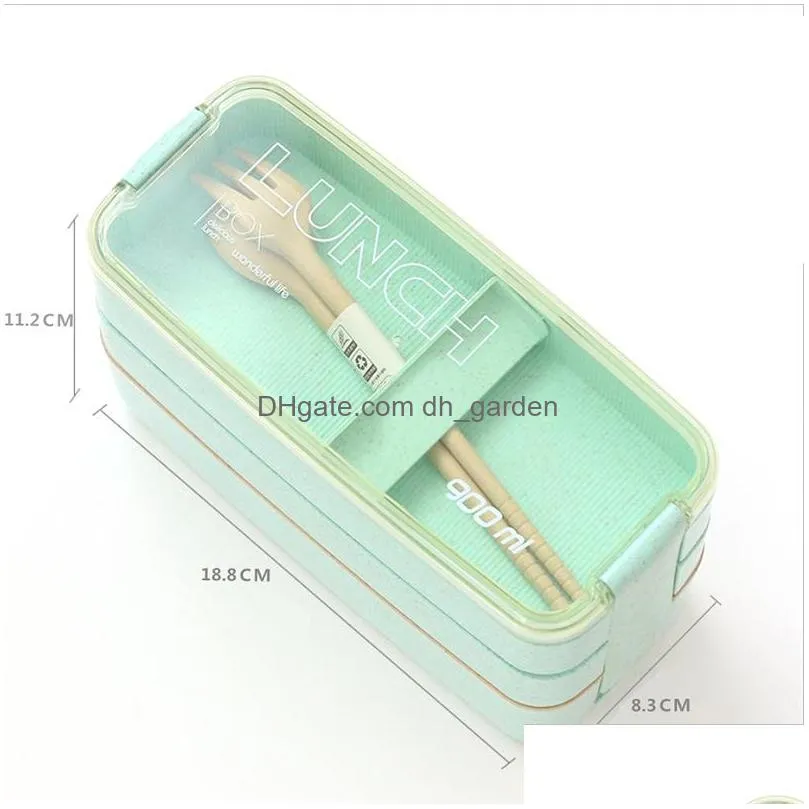 wheat straw lunch box microwave bento boxes three tier dinner box health natural student portable food storage 3 colors