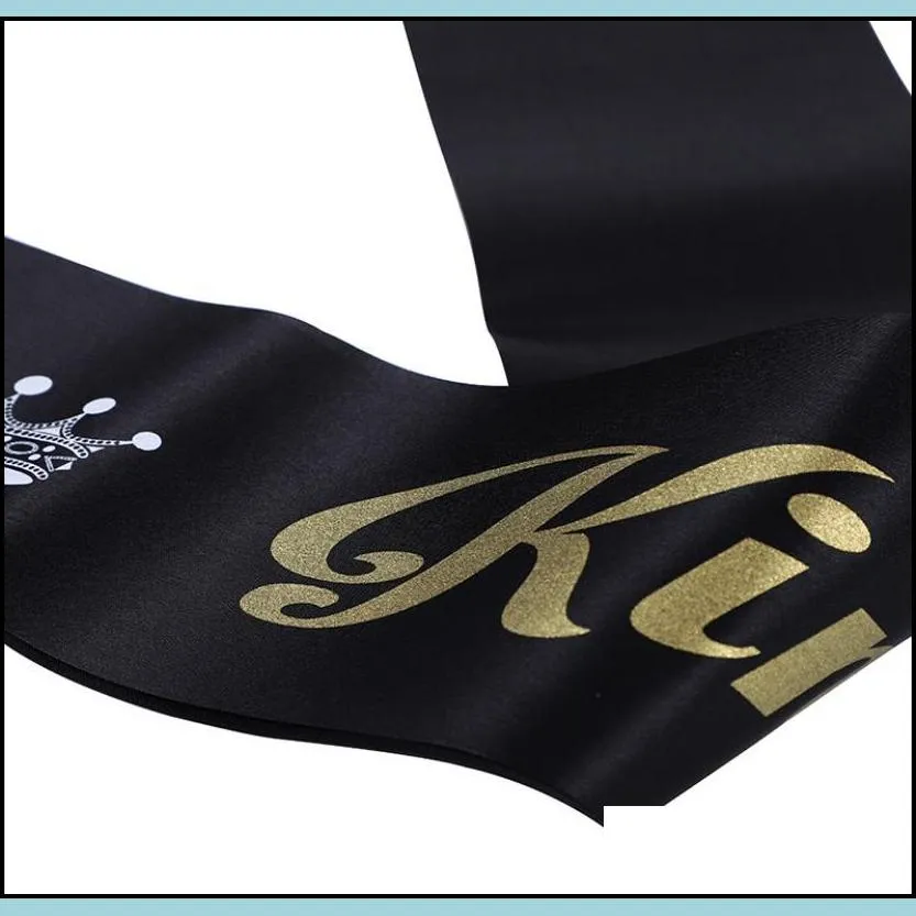 luxury prom queen king sash personalised celebration satin ribbon sashes with print crown for birthday hen night pageant party black