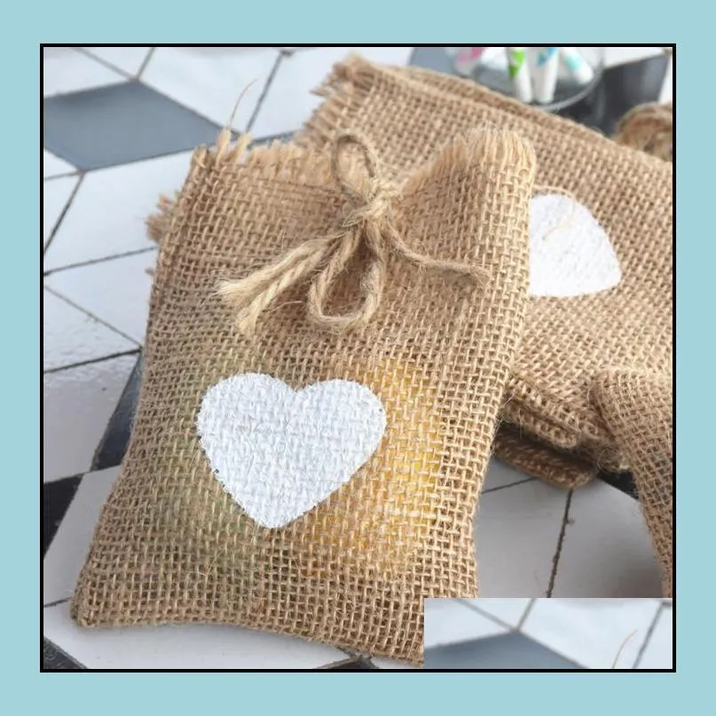 jute hessian rustic favors bag wedding christmas brithday party gift bags 9x14cm natural festive event supplies