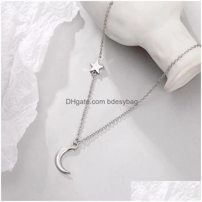 stainless steel delicate forever love heart and moon star through pendant womens necklace available in gold silver tones