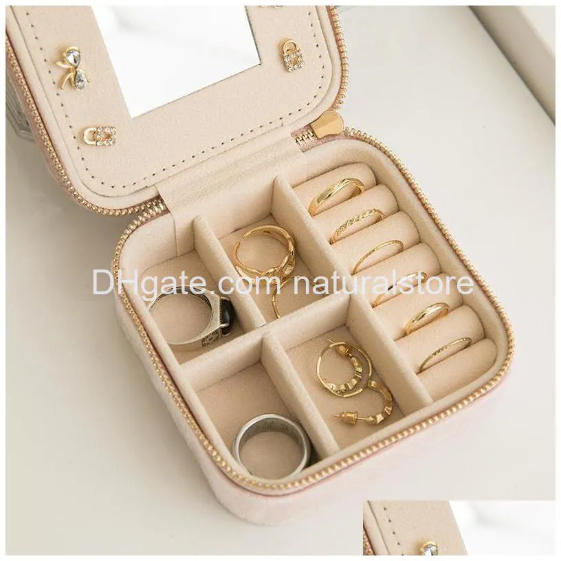 travel velvet jewelry box with mirror wedding gifts case for women girls small portable organizer boxes for rings earrings necklaces