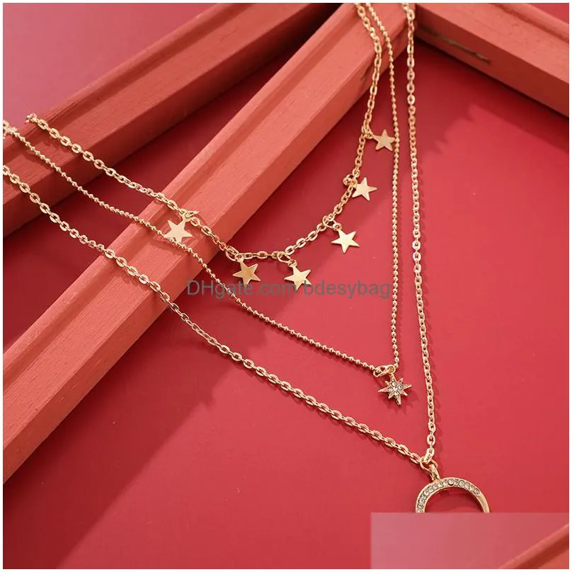 fashion retro layered gold and silver necklace personalized chain moon map pendant choker necklaces for women