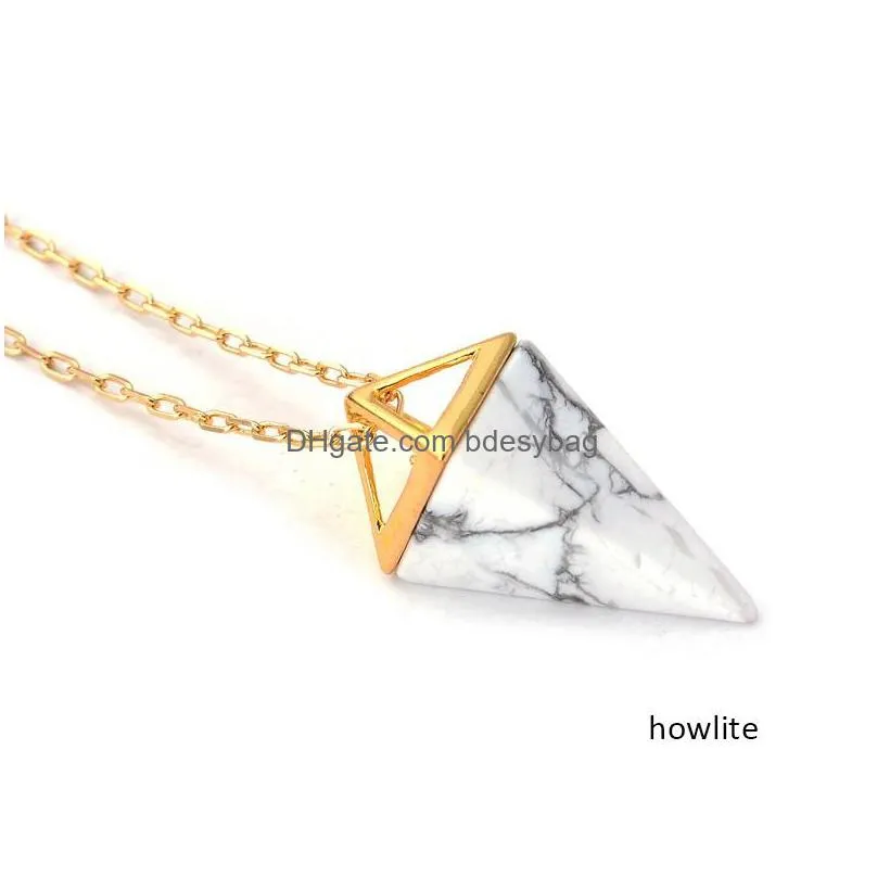 healing crystal opal pyramid amethyst necklace gold plated howlite rose quartz amulet natural stone pendant necklaces collier