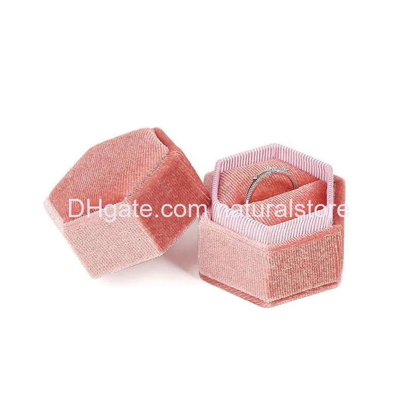 hexagon shape velvet jewelry ring box storage case holder wedding ring display boxes for women gift earrings packaging