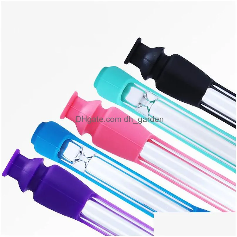 silicone glass straight smoking pipe creative portable filter cigarette holder household tobacco accessories 5 colors