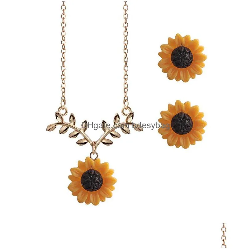 bohemian sunflower leaf pearl necklace for women girls lovely resin daisy flower boho long drop handmade pendant necklaces