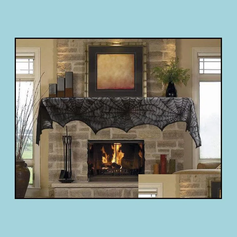 celebrate halloween black lace spider web tablecloth oblong table cloth table cover table decor party decoration fireplace cover