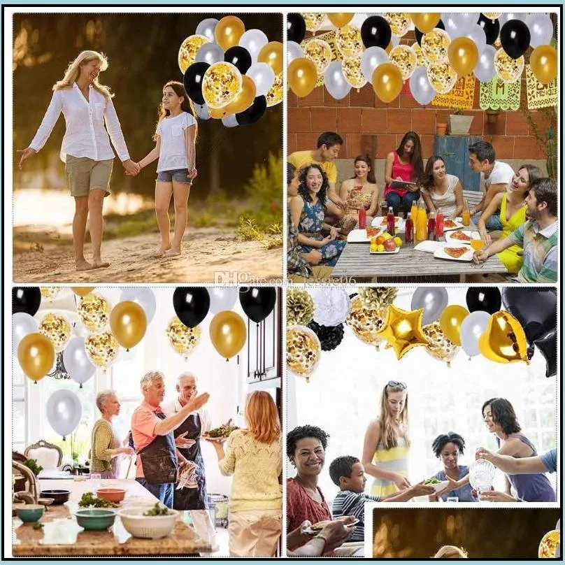 black gold balloon pull flag birthday layout fish tail flag tassel paper flower ball fivepointed star balloon package hot decoration