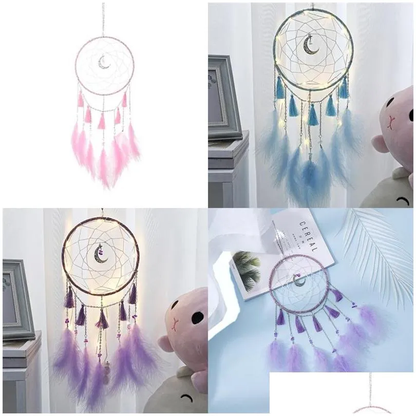 tasseled moon dreamnets hand made pure color dreamnet feather wind chime home decoration ornaments arts crafts creative 8 8mg l1