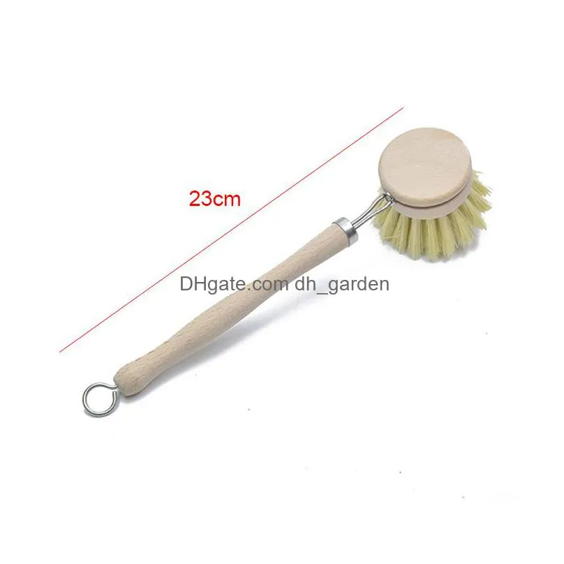 23cm natural beech kitchen cleaning brush wooden long handle pot brushes can hanging household clean tool