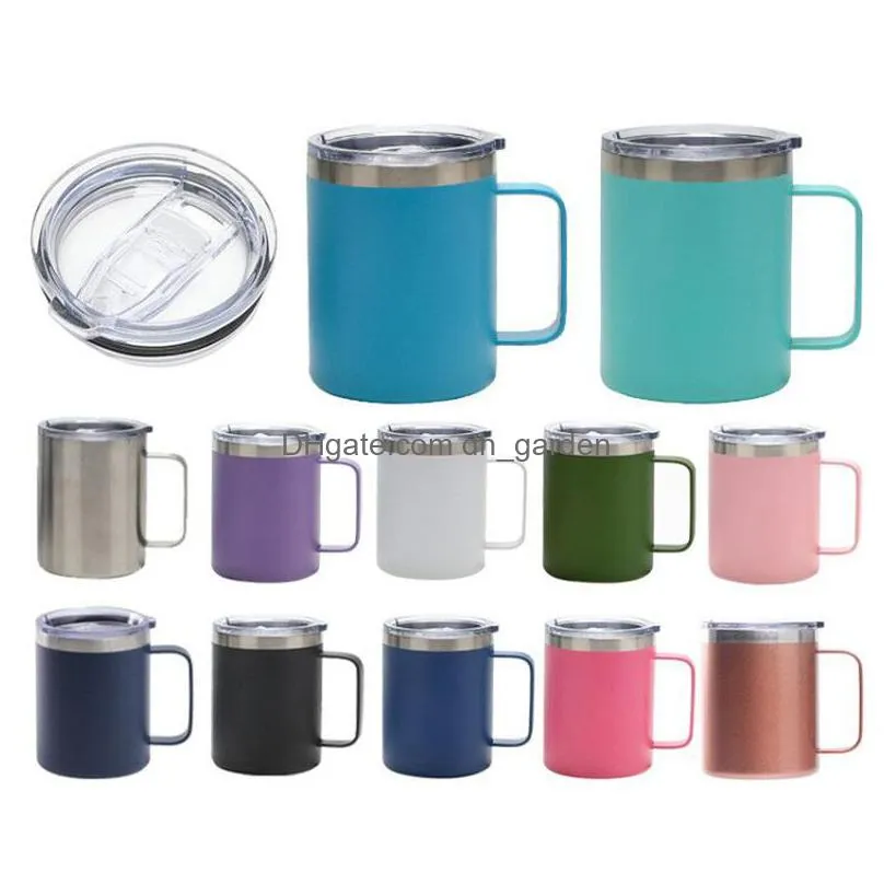 12oz stainless steel mug thermos bottle simple handle coffee cup with silicone sealing lid household water cups