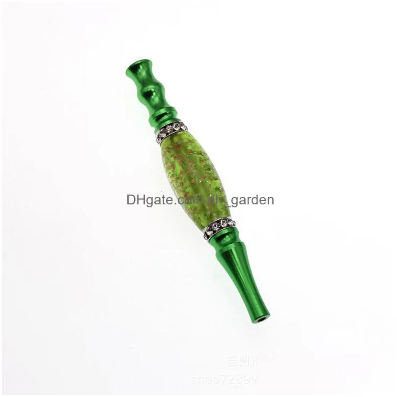 portable luminous pipe ladies diamond straight metal cigarette holder home smoking accessories 112mm