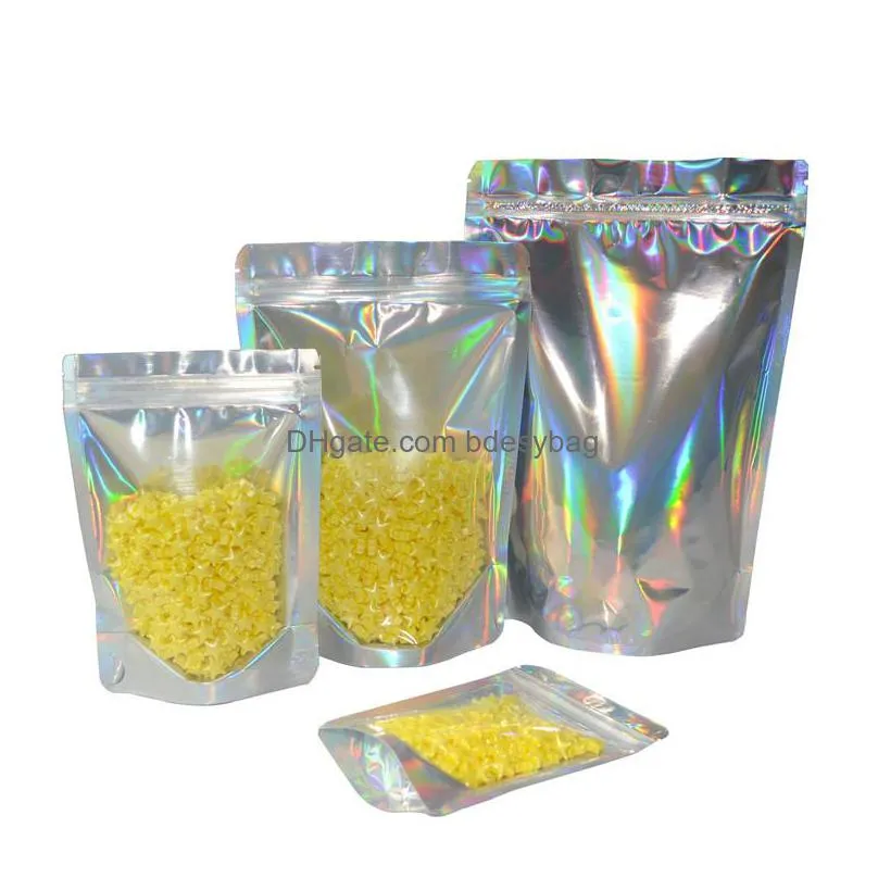 plain laser stand up aluminum foil packaging bag self seal mylar seal packing pouches for sanck tea pack lx2283