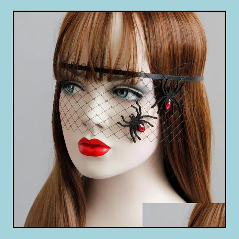 halloween black net veil with spider womens prom costume masquerade ball midnight party mask hen eyemask cos witch devil fancy dress