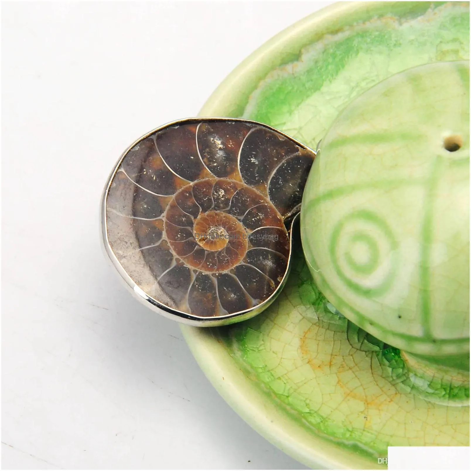 natural stone chrysanthemum fossil pendant silver plated bail men and women fashion jewelry popular minimalist style