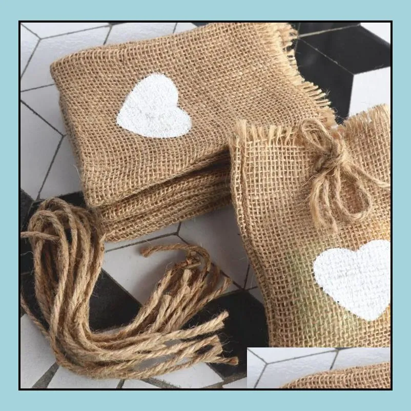 jute hessian rustic favors bag wedding christmas brithday party gift bags 9x14cm natural festive event supplies