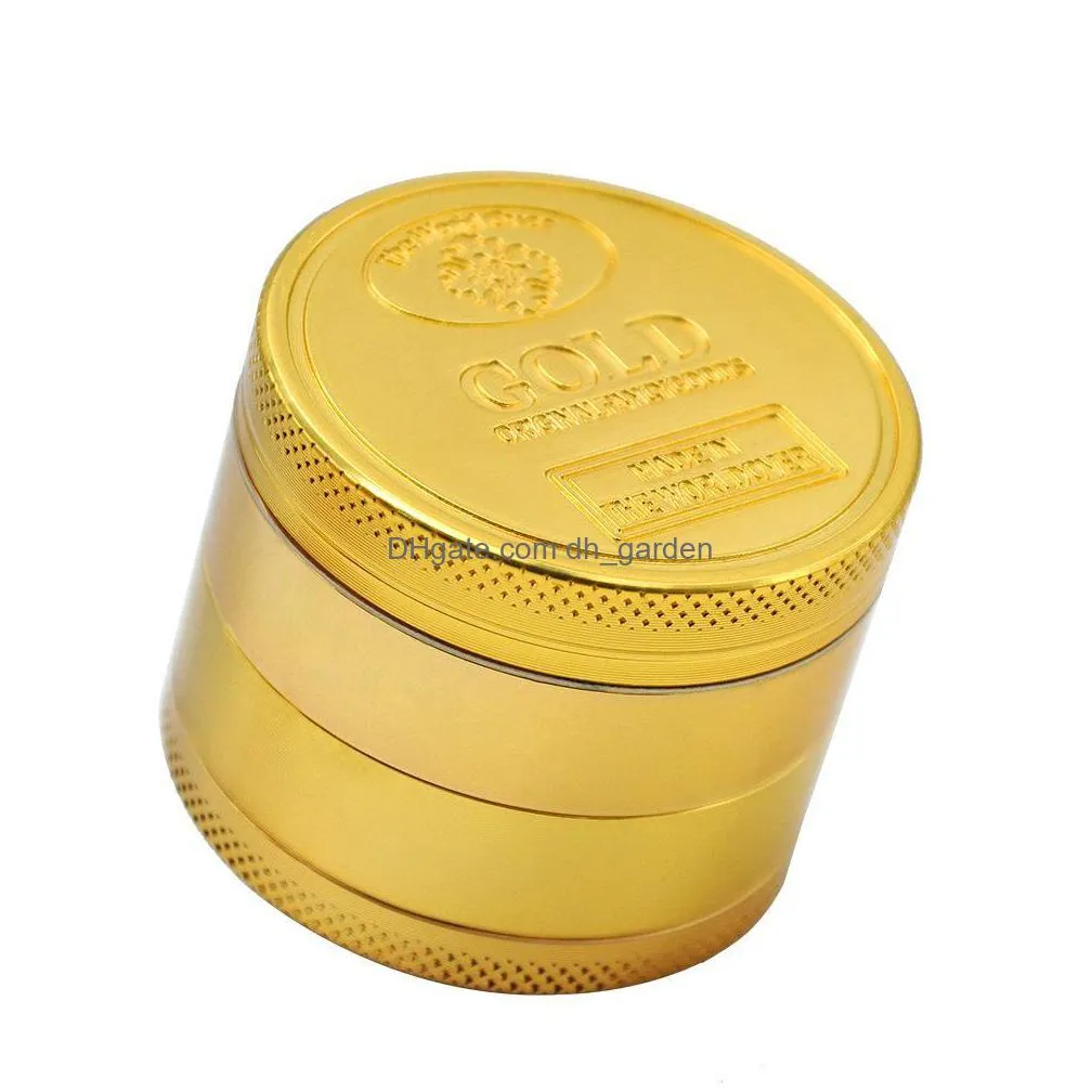 gold grinder coin pattern zinc alloy metal smoking herb 4 parts layers 50mm cigarette tobacco spice crusher smokings