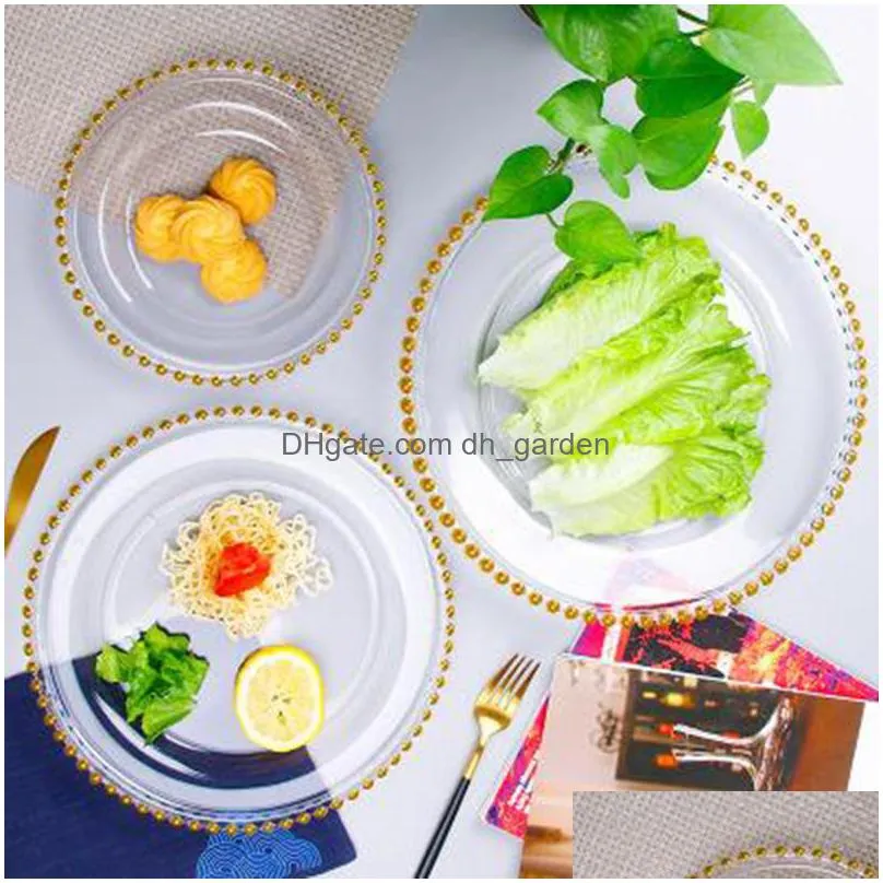 21cm crystal glass plates creative pearl edged round shape transparent fruit western dinner plate household dishes tableware