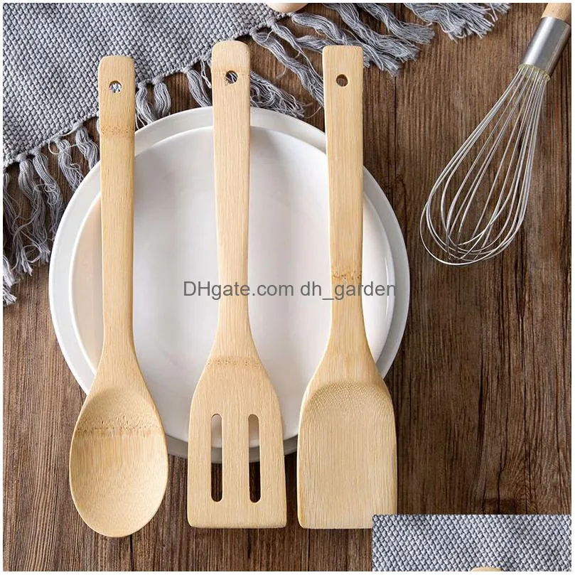 bamboo spoon spatula portable wooden utensil kitchen cooking turners slotted mixing holder shovels 6 styles