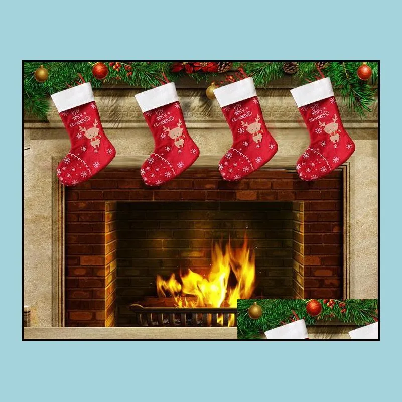 christmas decorations snowflake deer christmas stocking gift bag candy  bags wrap long stockings socks red festive party supplies