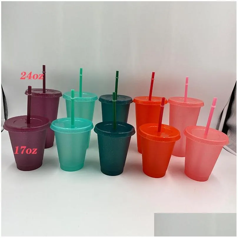 glitter drink tumbler 24oz glitter plastic cup twinkling drinking tumblers with straw summer reusable cold drinks cup beautiful coffee