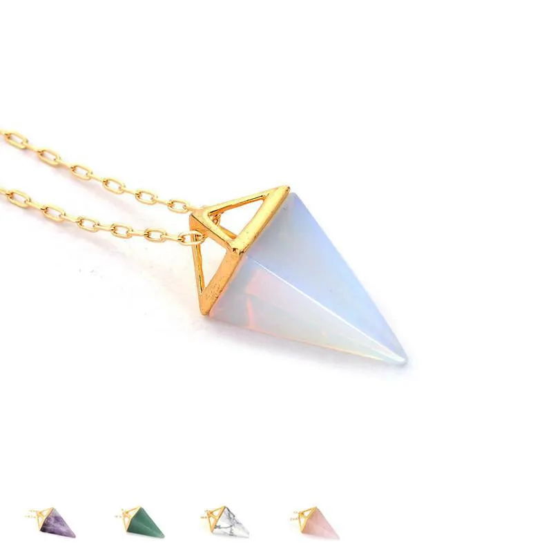 healing crystal opal pyramid amethyst necklace gold plated howlite rose quartz amulet natural stone pendant necklaces collier