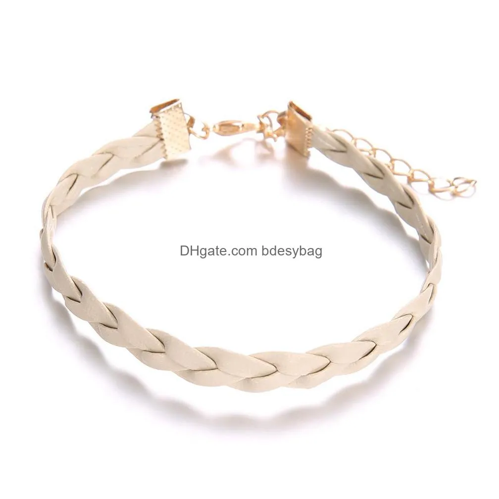 5pcs layered set stackable wrap bohemian daisy leather cord bracelet adjustable bead bracelet female girl
