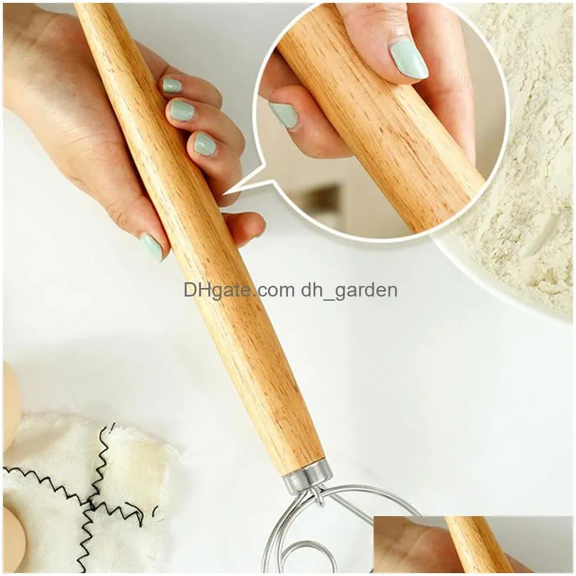 dough whisk mixer flour egg beater baking tools stainless steel dutch style danish cake dessert wooden handle blender admixer 3 styles