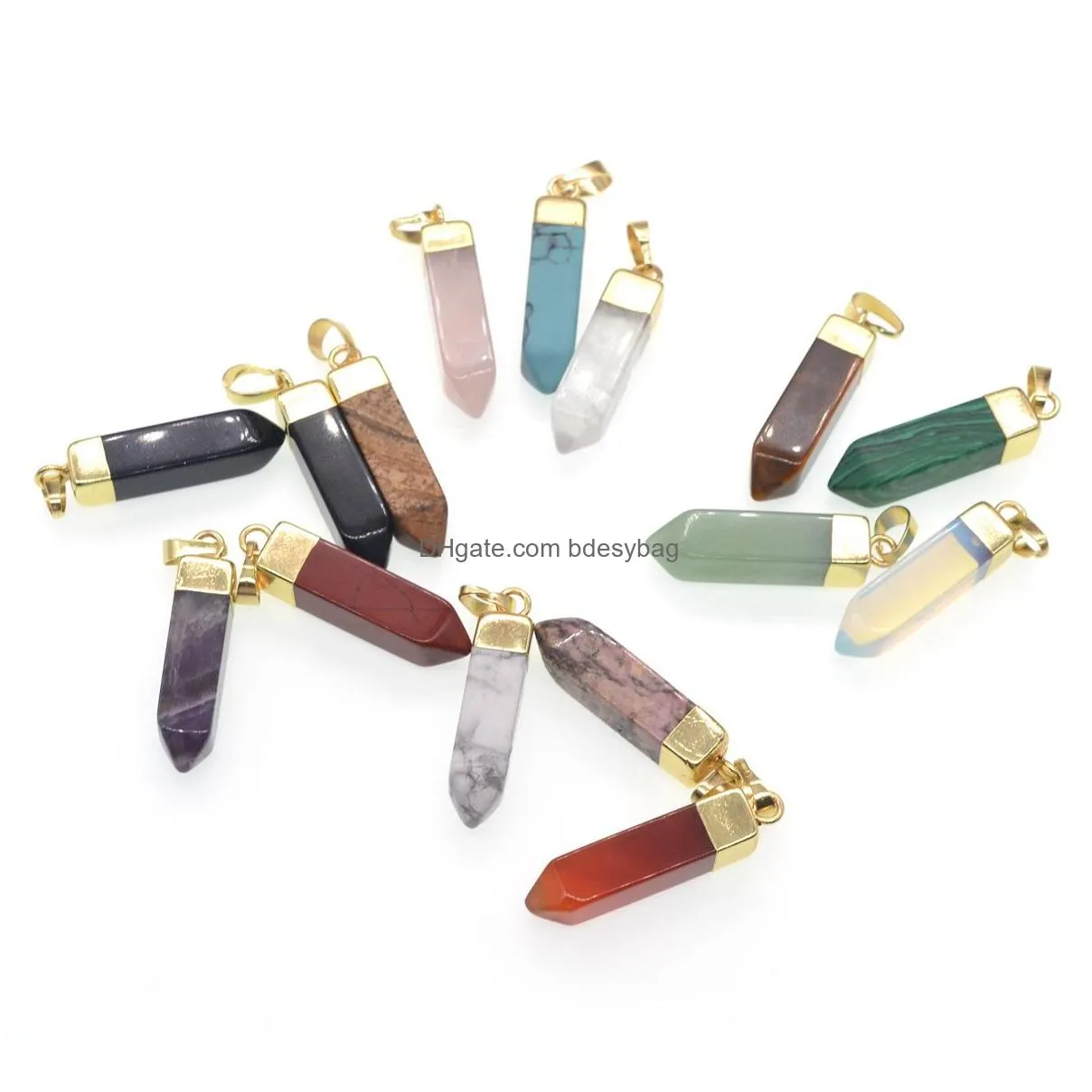 4sided cone shape gemstone pendant hexagonal chakra crystal pointed quartz pendants artificial stone column for women and men