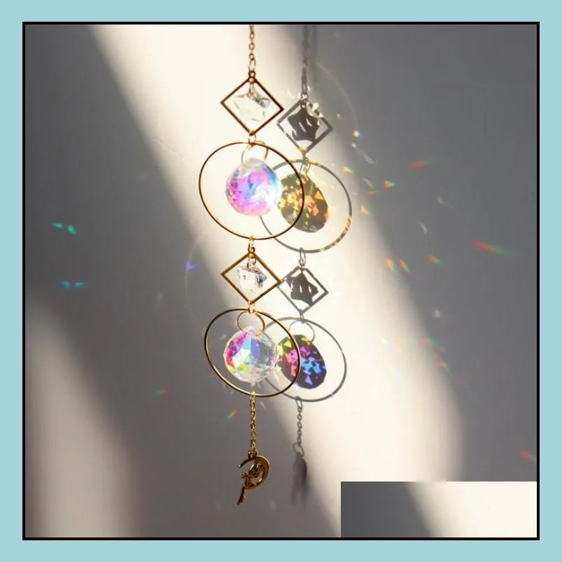 sun catchers hanging crystal ball beaded ornament garden decorations window patio lawn moon star pendant glass prism rainbow maker wind