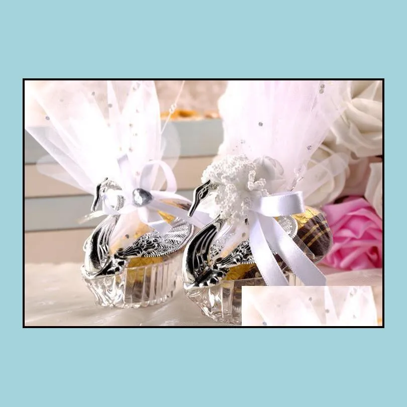 swan wedding party gift candy boxes elegant favours anniversary celebrations sweet chocolate covers box decoration gold silver